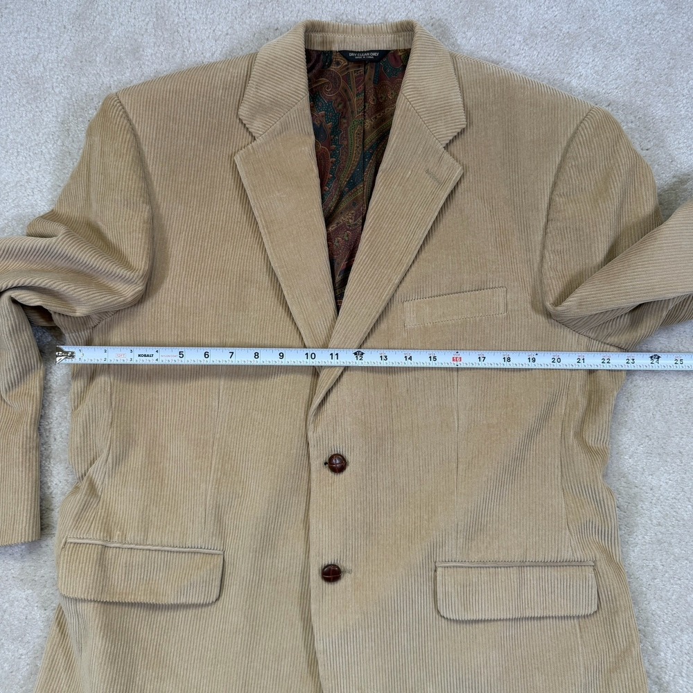 Vintage Lauren Ralph Lauren Corduroy Blazer 43 Regular Light Brown Tan 2 Button - Picture 4 of 10